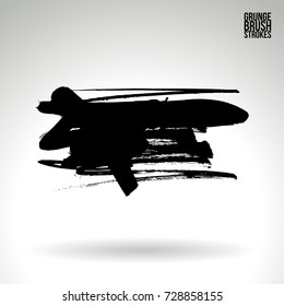 Black brush stroke and texture. Grunge vector abstract hand - painted element. Underline and border design.