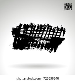 Black brush stroke and texture. Grunge vector abstract hand - painted element. Underline and border design.