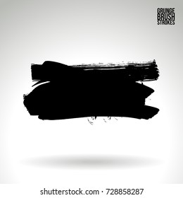 Black brush stroke and texture. Grunge vector abstract hand - painted element. Underline and border design.