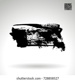 Black brush stroke and texture. Grunge vector abstract hand - painted element. Underline and border design.