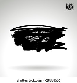 Black brush stroke and texture. Grunge vector abstract hand - painted element. Underline and border design.