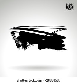Black brush stroke and texture. Grunge vector abstract hand - painted element. Underline and border design.
