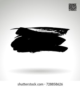 Black brush stroke and texture. Grunge vector abstract hand - painted element. Underline and border design.