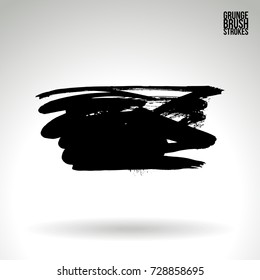Black brush stroke and texture. Grunge vector abstract hand - painted element. Underline and border design.