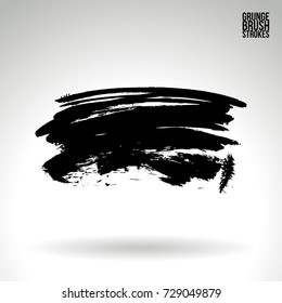 Black brush stroke and texture. Grunge vector abstract hand - painted element. Underline and border design.