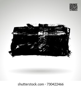 Black brush stroke and texture. Grunge vector abstract hand - painted element. Underline and border design.