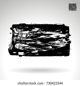 Black brush stroke and texture. Grunge vector abstract hand - painted element. Underline and border design.