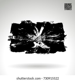 Black brush stroke and texture. Grunge vector abstract hand - painted element. Underline and border design.