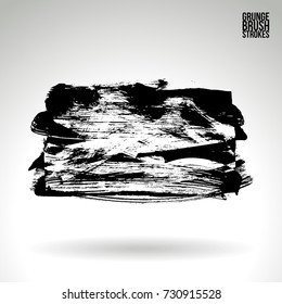 Black brush stroke and texture. Grunge vector abstract hand - painted element. Underline and border design.