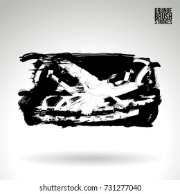 Black brush stroke and texture. Grunge vector abstract hand - painted element. Underline and border design.