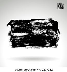 Black brush stroke and texture. Grunge vector abstract hand - painted element. Underline and border design.