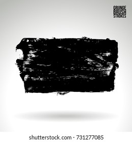 Black brush stroke and texture. Grunge vector abstract hand - painted element. Underline and border design.
