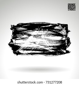 Black brush stroke and texture. Grunge vector abstract hand - painted element. Underline and border design.