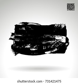 Black brush stroke and texture. Grunge vector abstract hand - painted element. Underline and border design.