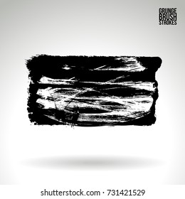 Black brush stroke and texture. Grunge vector abstract hand - painted element. Underline and border design.