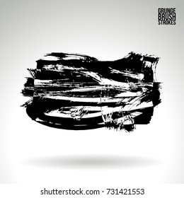 Black brush stroke and texture. Grunge vector abstract hand - painted element. Underline and border design.