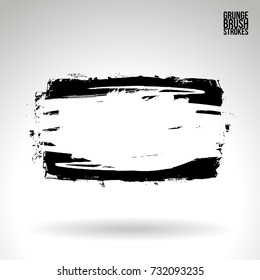 Black brush stroke and texture. Grunge vector abstract hand - painted element. Underline and border design.