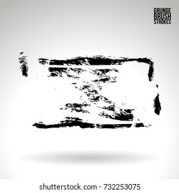 Black brush stroke and texture. Grunge vector abstract hand - painted element. Underline and border design.
