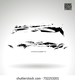 Black brush stroke and texture. Grunge vector abstract hand - painted element. Underline and border design.