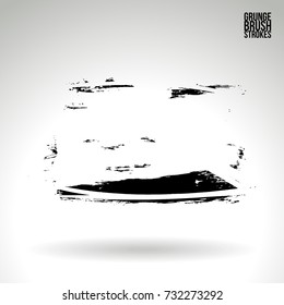 Black brush stroke and texture. Grunge vector abstract hand - painted element. Underline and border design.