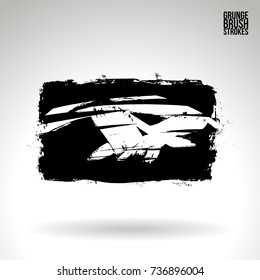 Black brush stroke and texture. Grunge vector abstract hand - painted element. Underline and border design.