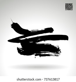 Black brush stroke and texture. Grunge vector abstract hand - painted element. Underline and border design.