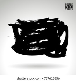 Black brush stroke and texture. Grunge vector abstract hand - painted element. Underline and border design.