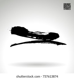 Black brush stroke and texture. Grunge vector abstract hand - painted element. Underline and border design.