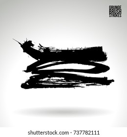 Black brush stroke and texture. Grunge vector abstract hand - painted element. Underline and border design.