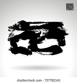 Black brush stroke and texture. Grunge vector abstract hand - painted element. Underline and border design.
