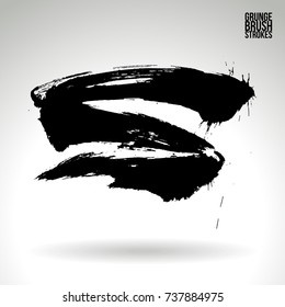 Black brush stroke and texture. Grunge vector abstract hand - painted element. Underline and border design.