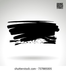 Black brush stroke and texture. Grunge vector abstract hand - painted element. Underline and border design.