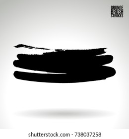 Black brush stroke and texture. Grunge vector abstract hand - painted element. Underline and border design.