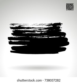 Black brush stroke and texture. Grunge vector abstract hand - painted element. Underline and border design.
