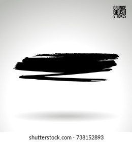Black brush stroke and texture. Grunge vector abstract hand - painted element. Underline and border design.