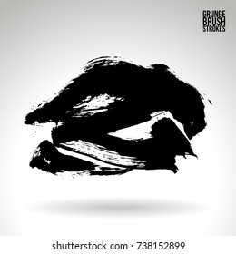 Black brush stroke and texture. Grunge vector abstract hand - painted element. Underline and border design.