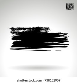 Black brush stroke and texture. Grunge vector abstract hand - painted element. Underline and border design.