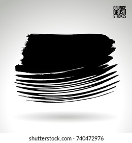 Black brush stroke and texture. Grunge vector abstract hand - painted element. Underline and border design.