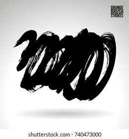 Black brush stroke and texture. Grunge vector abstract hand - painted element. Underline and border design.