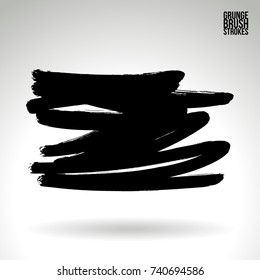 Black brush stroke and texture. Grunge vector abstract hand - painted element. Underline and border design.