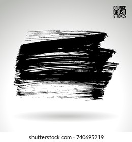 Black brush stroke and texture. Grunge vector abstract hand - painted element. Underline and border design.