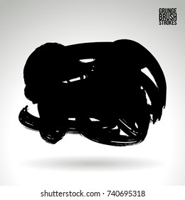 Black brush stroke and texture. Grunge vector abstract hand - painted element. Underline and border design.