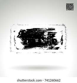 Black brush stroke and texture. Grunge vector abstract hand - painted element. Underline and border design.