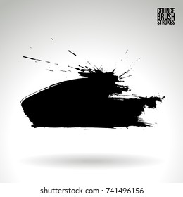 Black brush stroke and texture. Grunge vector abstract hand - painted element. Underline and border design.