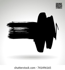 Black brush stroke and texture. Grunge vector abstract hand - painted element. Underline and border design.