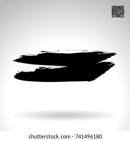Black brush stroke and texture. Grunge vector abstract hand - painted element. Underline and border design.
