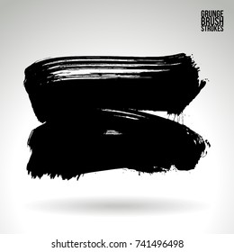 Black brush stroke and texture. Grunge vector abstract hand - painted element. Underline and border design.