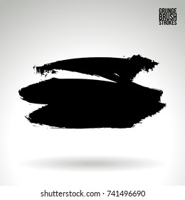 Black brush stroke and texture. Grunge vector abstract hand - painted element. Underline and border design.