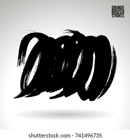 Black brush stroke and texture. Grunge vector abstract hand - painted element. Underline and border design.