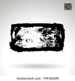 Black brush stroke and texture. Grunge vector abstract hand - painted element. Underline and border design.